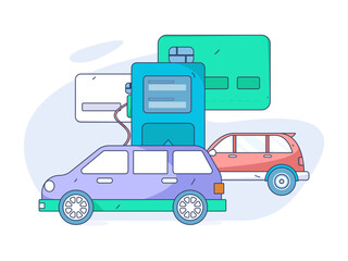 Vector Internet operation hand-drawn illustration of people getting discounts for refueling their cars

