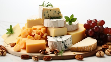 Assortment of cheeses. Various types of cheese on white background.