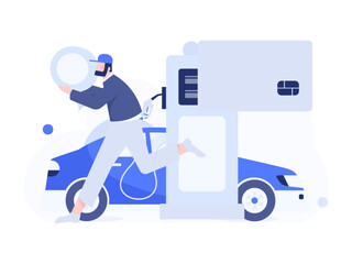 Vector Internet operation hand-drawn illustration of people getting discounts for refueling their cars
