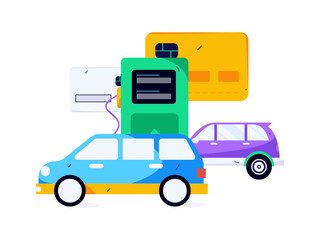 Vector Internet operation hand-drawn illustration of people getting discounts for refueling their cars
