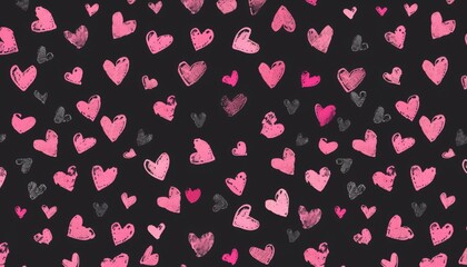Abstract Art with Pink and Grey Hearts on Dark Background. Modern Romantic Pattern