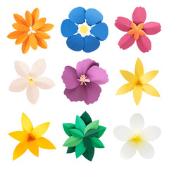 Fototapeta premium Tropical paper flower sticker png set