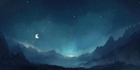 Fototapeta premium a image of a painting of a mountain with a crescent in the sky