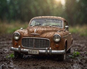 old car miniature in the middle of nowhere