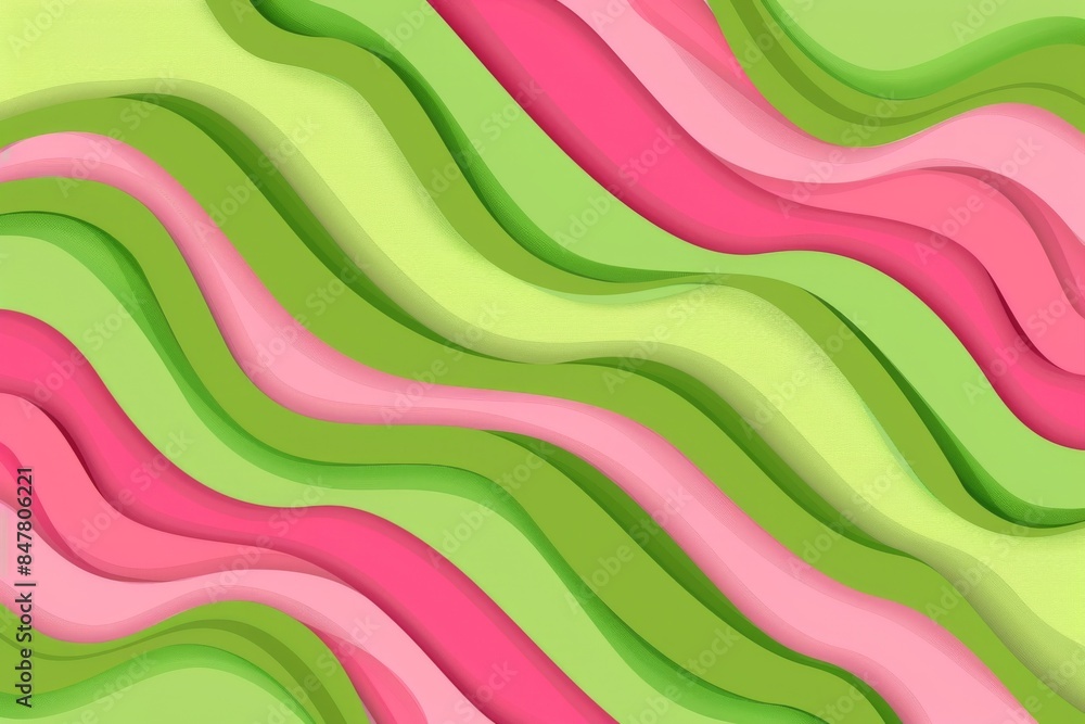 Poster simple flat design of green and pink wavy lines in abstract pattern