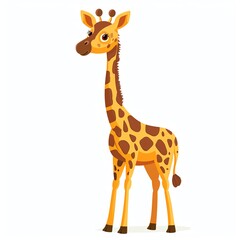 Fototapeta premium A giraffe clipart, animal element, yellow and brown, isolated on white background