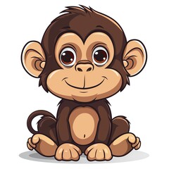 A monkey clipart, animal element, brown, isolated on white background