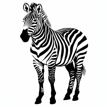 recommend clip art: A zebra clipart, animal element, vector illustration, black and white, isolated on white background