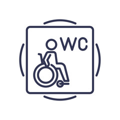 Icon of an accessible toilet with a wheelchair symbol and 'WC' text.