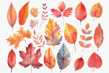 Fototapeta premium A colorful fall leaves clipart, Thanksgiving element, hand drawn illustration, pastel, isolated on white background
