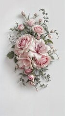 banner, poster, invitation card for celebrating, wedding, valentine day. Craft an elegant floral design, floral elements like roses, lilies, and vines arranged gracefully on white background.