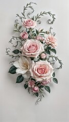 banner, poster, invitation card for celebrating, wedding, valentine day. Craft an elegant floral design, floral elements like roses, lilies, and vines arranged gracefully on white background.