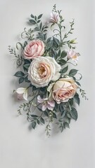 banner, poster, invitation card for celebrating, wedding, valentine day. Craft an elegant floral design, floral elements like roses, lilies, and vines arranged gracefully on white background.