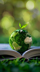 An open book with the Earth on it