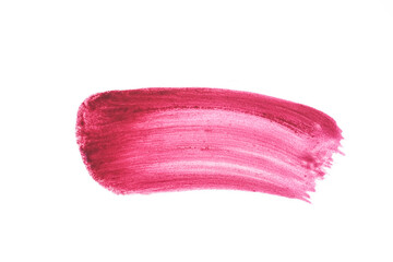 Pink shimmering lipstick texture stroke isolated on white background. Cosmetic product swatch