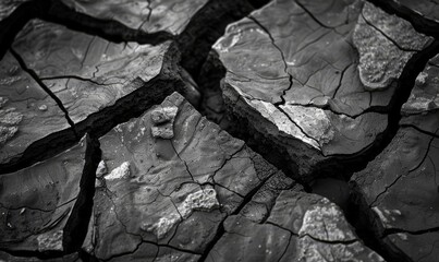 black and white cracked rocks on dry lakebed
