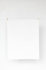 Papers mockup png hanging from a rope with paper clips