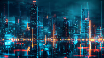 Futuristic cityscape at night, smart city 