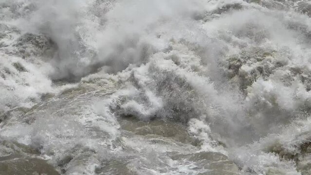 Close-up of Jinsha River's rapid current at Tiger Leaping Gorge in Yunnan, China, no sound