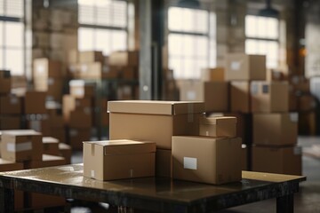 Distribution warehouse preparing commercial shipping orders for dispatching.
