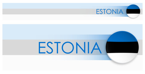 Estonia flag horizontal web banner in modern neomorphism style. Webpage Estonian country header button for mobile application or internet site. Vector