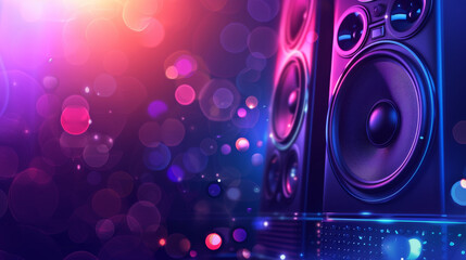 Speakers for music and surround sound home theater systems, with audio stereo control for parties and concerts. Includes data design elements and copy space for banner design