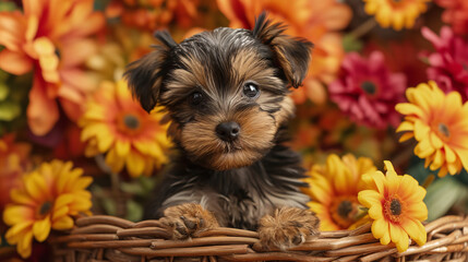 yorkshire terrier puppy in the garden