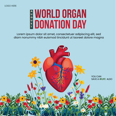 World Organ Donation Day August 13, Donor Day Awareness Illustration Template, Post
