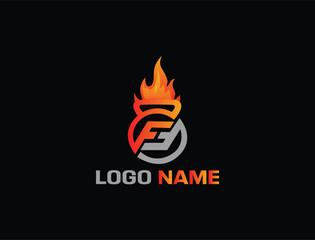 Letters FF kettlebell logo with fire