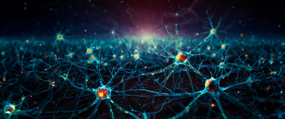 Obraz premium Visualization of nerve cells, transmission of electrical impulses.