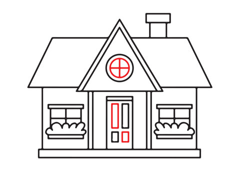 recommend clip art: Black and white house illustration. Black thin line art house icon, outline symbol illustration. 