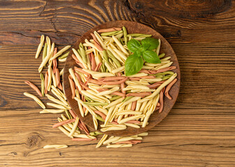 Raw Trofie Pasta, Dry Italian Macaroni, Traditional Genoa Food, Raw Noodle, Modern Ligurian Cuisine