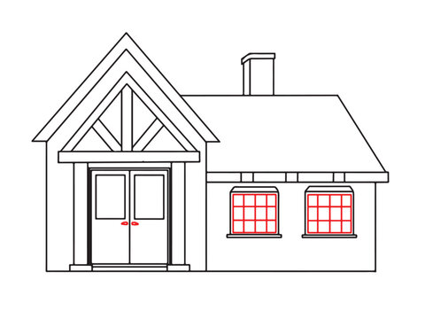 recommend clip art: Black and white house illustration. Black thin line art house icon, outline symbol illustration. 