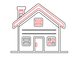 Black and white house illustration. Black thin line art house icon, outline symbol illustration. 