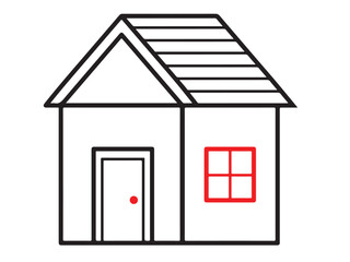 Black and white house illustration. Black thin line art house icon, outline symbol illustration. 