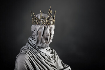 Ghost of a queen or king over dark misty background