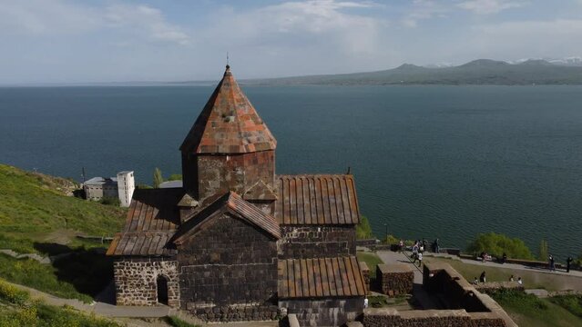  Flight of the Sevanovank monastery on a peninsula on Lake Sevan in Armenia. 