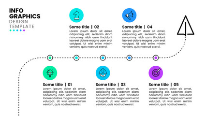 Infographic template. Paper plane with line and 5 steps
