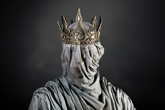 Ghost of a queen or king over dark misty background
