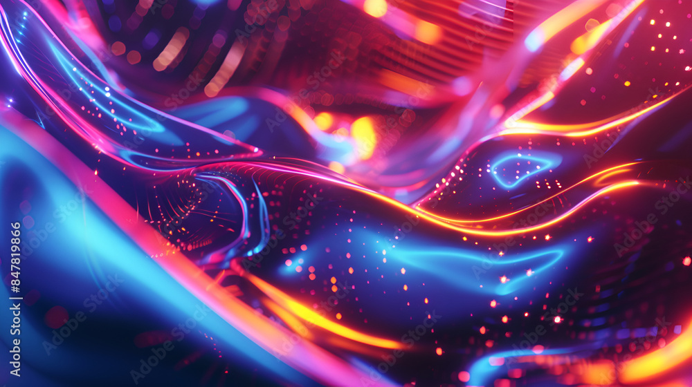 Poster abstract colorful background with lines and waves,bright glowing sparks abstract colored fractals an