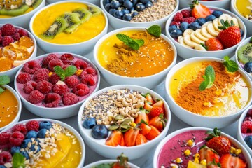 Vibrant Smoothie Bowls: Fresh Fruits, Nuts, Seeds for Health Blogs, Social Media, Food Marketing