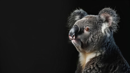 Naklejka premium Close-up portrait of a koala with black background