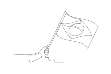 Hand holding brazil flag. Independence of brazil concept one-line drawing