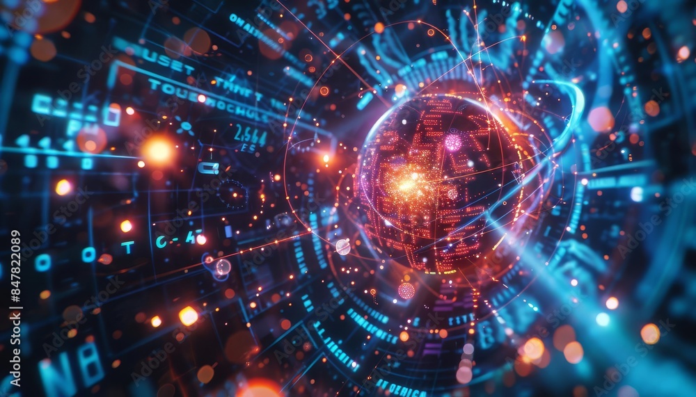 Aufkleber futuristic digital technology background with glowing data and complex network connections, symboliz