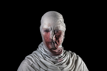 Portrait of a scary ghost in blood isolated on black background with clipping path