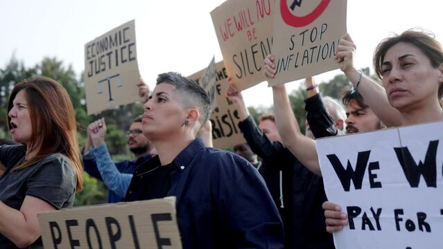 People protest against financial crisis, inflation on the streets. Economy and poverty future concept