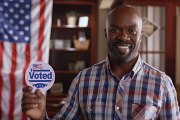 Obraz premium African-American man at US Voting Center in Morning