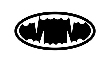 Vampire teeth emblem, black isolated silhouette