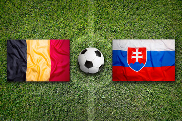 Belgium vs. Slovakia flags on soccer field © BirgitKorber