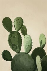 minimal cactus flat illustration in beige light green pastel  trendy  color palette  copy space top